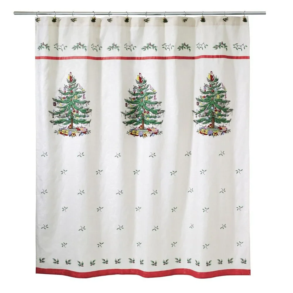 New Spode Christmas Tree Shower Curtain 72 X 72  Ivory Christmas Tree Bath